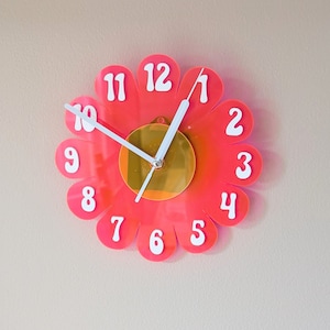 Mini Blacklight Retro Daisy Wall Clock - Funky Wall Clock - Glow in the Dark Clock