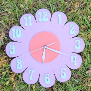 Retro Daisy Wall Clock - Funky Wall Clock - Lavender and Mint