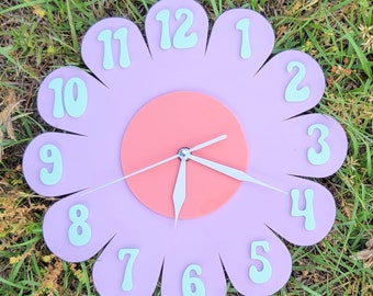 Retro Vintage 1970s Inspired Daisy Wall Clock - Funky Wall Clock - Retro Clock - Flower Power - Nursery Clock - Kitchen Clock - Pastel Clock