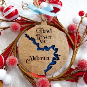 CUSTOM Any River Engraved Wooden Christmas Ornament - Custom River Gift - River Sign - Christmas River Decor