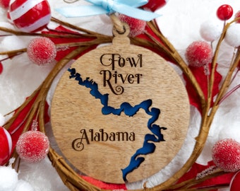 CUSTOM Any River Engraved Wooden Christmas Ornament - Custom River Gift - River Sign - Christmas River Decor
