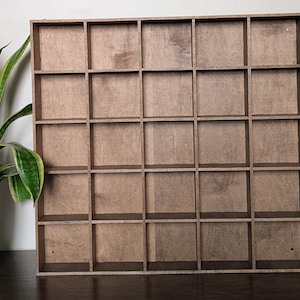 25 Compartment Wooden Display Shelf - 3.75x4 - Trinket Shelf - Curio Cabinet