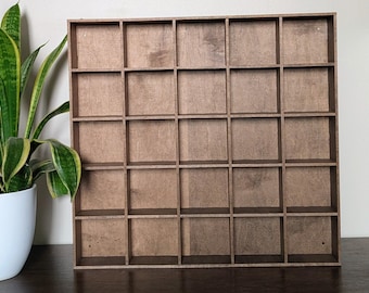 25 Compartment Wooden Display Shelf - 3.75x4 - Trinket Shelf - Curio Cabinet