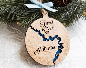 CUSTOM Any River Engraved Wooden Christmas Ornament - Custom River Gift - River Sign - Christmas River Decor