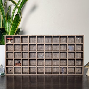50 Compartment Wooden Display Shelf - 1.5x1.5 - Trinket Shelf - Curio Cabinet - Cubic