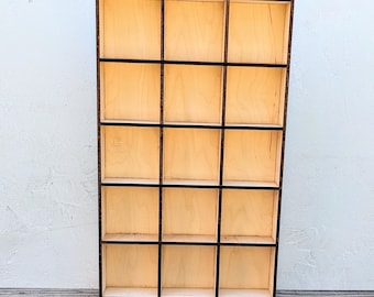 15 Compartment Wooden Display Shelf - 3.25x3.25 - Trinket Shelf - Curio Cabinet