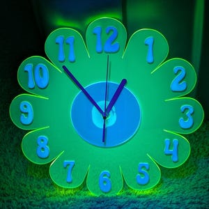 Blacklight Retro Daisy Wall Clock - Funky Wall Clock - Glow in the Dark Clock