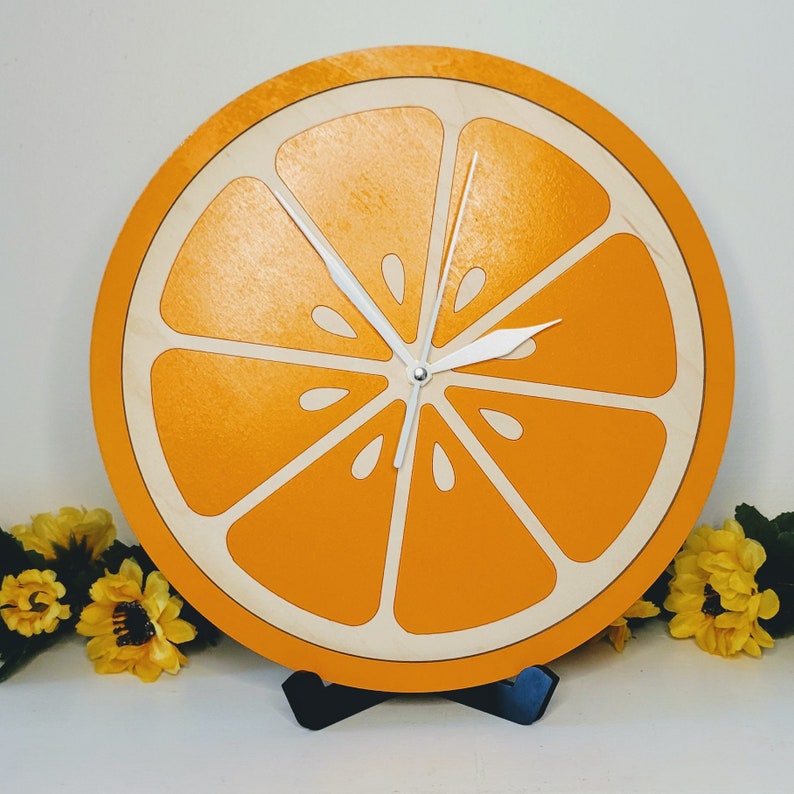 Orange Slice Clock Kitchen Clock Funky Clock Retro Clock Wooden Clock Food Clock Fruit Vegetable Clock Fun Clock Kids Clock image 9