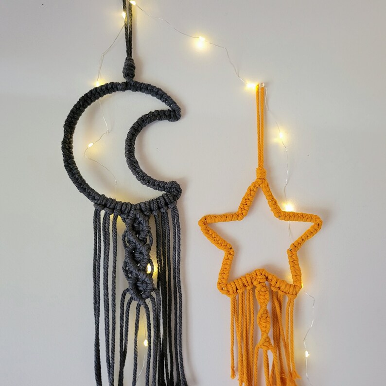 Macrame Moon and Star Wall Decor Set Boho Nursery Decor Etsy