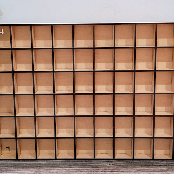 60 Compartment Wooden Display Shelf - Trinket Shelf - Curio Cabinet- Knick Knack Collection Display - Printer Tray -Figure Organizer Display