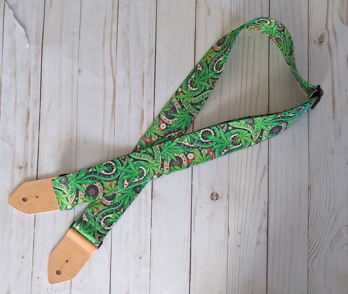Paisley Cannabis Pot Leaf Boho Guitar Strap Marijuana Leaf Etsy