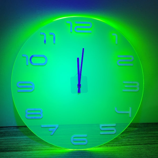 Blacklight UV Fluorescent Green Gamer Wall Clock - Funky Wall Clock - Blacklight Clock- Boys Room Clock - Man Cave Clock