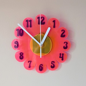Mini Blacklight Retro Daisy Wall Clock - Funky Wall Clock - Glow in the Dark