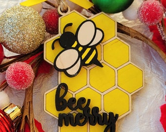 Bee Merry Honey Bee Christmas Ornament - Honey Comb Ornament - Bee Gift - Bee Kind - Bee Happy - Bee Ornament