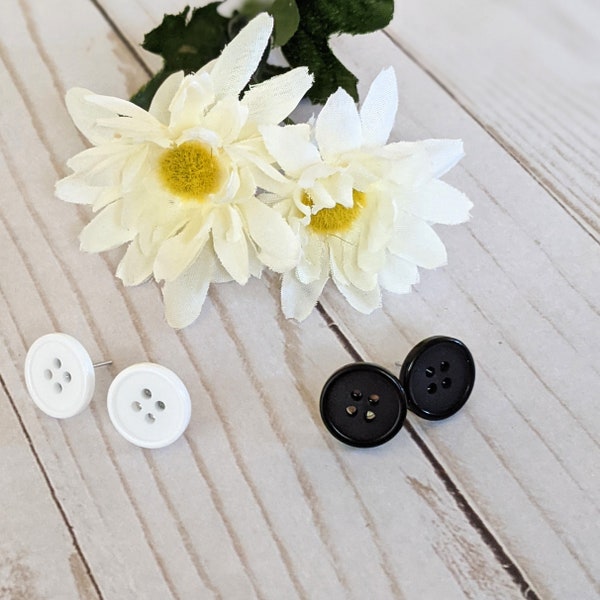 Black or White Button Post Earrings  - Button Earrings -  Mommy and Me Button Stud Earrings