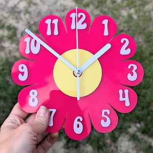 Mini Retro Daisy Wall Clock -Funky Wall Clock - Hot Pink and Lavender