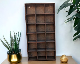 18 Compartment Wooden Display Shelf - Trinket Shelf - Curio Cabinet- Knick Knack Collection Display - Printer Tray -Figure Organizer Display