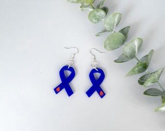 Type 1 Diabetes Awareness Ribbon Earrings - Blue Acrylic
