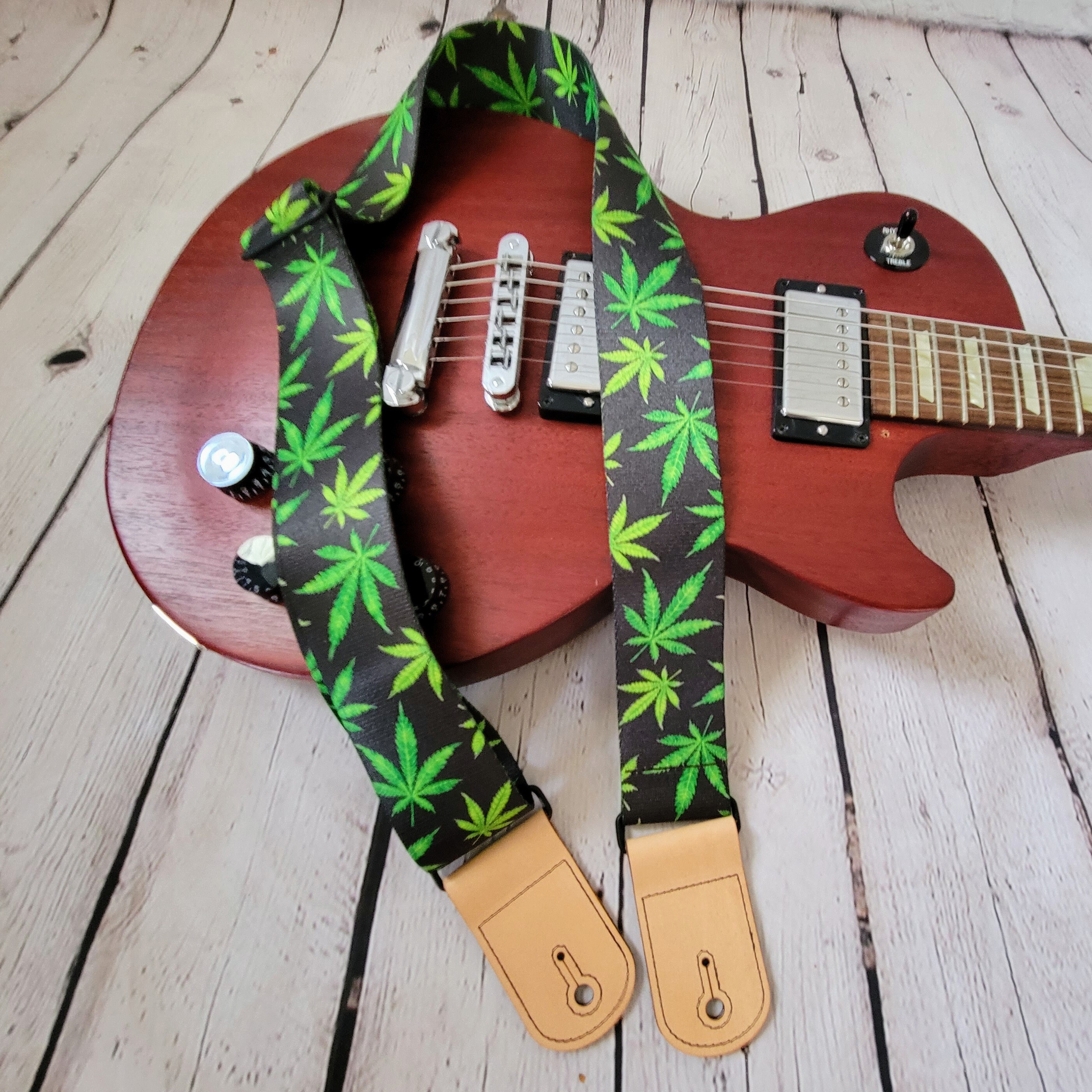 Cannabis Pot Leaf Boho Guitar Strap Marijuana Leaf Guitar Etsy