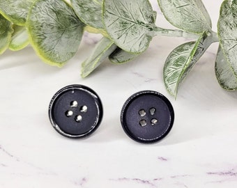 Navy Blue Button Post Earrings  - Button Earrings -  Mommy and Me Button Stud Earrings