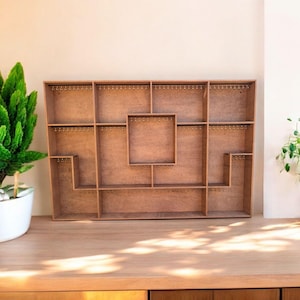 Shadow Box Wooden Display Shelf - Wall Cubby Shelf - Multiple Compartment Sizes - Trinket Shelf - Curio Cabinet