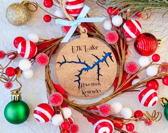 CUSTOM Any Lake Engraved Wooden Christmas Ornament - Custom Lake Gift - Lake Sign - Christmas Lake Decor
