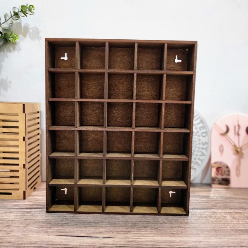 30 Compartment Wooden Display Shelf Trinket Shelf Curio Cabinet Knick Knack Collection Display Printer Tray Figure Organizer Display zdjęcie 6