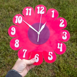 Retro Daisy Wall Clock - Funky Wall Clock - Hot Pink and Lavender