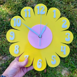Retro Daisy Wall Clock - Funky Wall Clock - Yellow and White