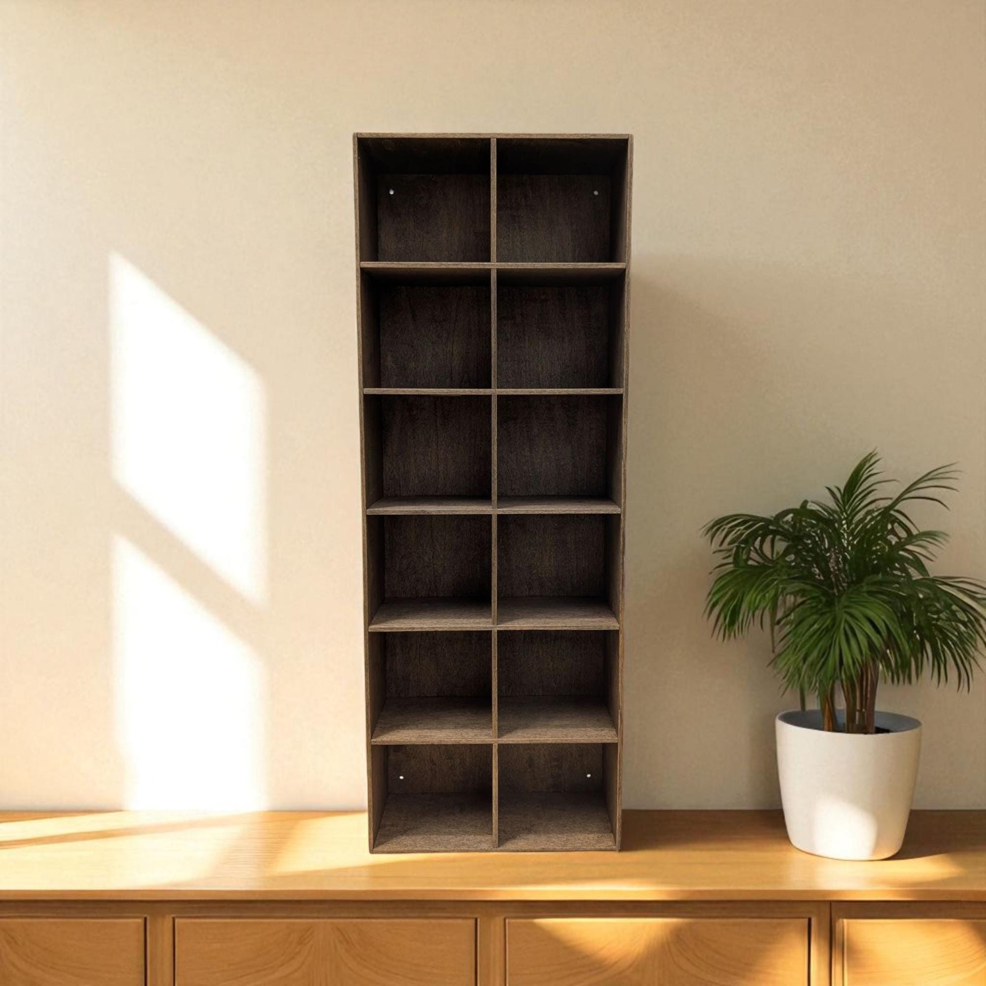 12 Compartment Wooden Display Shelf - 4.75x4.3 - Trinket Shelf - Curio Cabinet