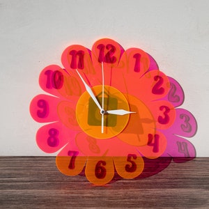 Blacklight UV Retro Vintage 1970s Inspired Daisy Wall Clock Funky Wall Clock Retro Clock Nursery Clock Kitchen Clock Hot Pink Clock image 4