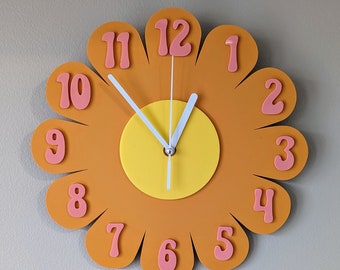 Retro Vintage 1970s Inspired Daisy Wall Clock - Funky Wall Clock - Retro Clock - Flower Power - Nursery Clock - Kitchen Clock - Flower Clock