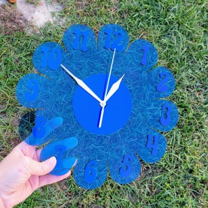 Retro Daisy Wall Clock - Funky Wall Clock - Transparent Blue