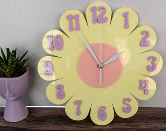 Retro Vintage 1970s Inspired Daisy Wall Clock - Funky Wall Clock - Retro Clock - Flower Power - Nursery Clock - Kitchen Clock - Flower Clock