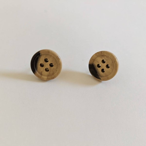 Wooden Vintage Button Post Earrings  - Button Earrings -  Button Stud Earrings