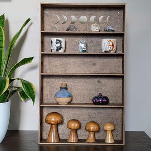 Présentoir en bois Shadow Box - étagère murale - étagère phase de lune - étagère à bibelots - armoire de curiosités - moyenne