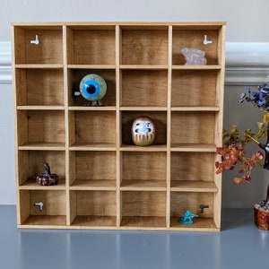 20 Compartment Wooden Display Shelf - 2.8x2.25 - Trinket Shelf - Curio Cabinet