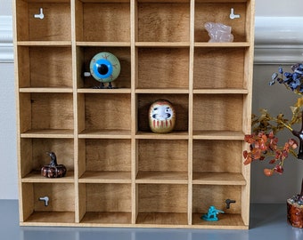 20 Compartment Wooden Display Shelf - 2.8x2.25 - Trinket Shelf - Curio Cabinet