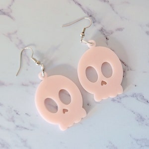 Skull Dangle Earrings - Pink Acrylic