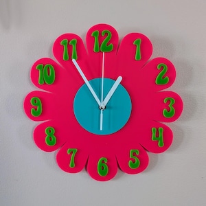 Retro Daisy Wall Clock - Funky Wall Clock - Hot Pink and Lime Green
