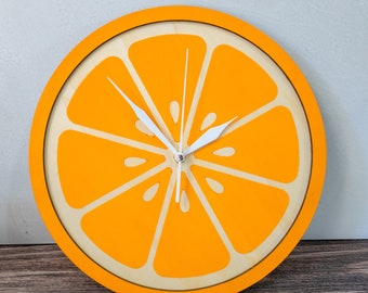 Orange Slice Clock - Kitchen Clock - Funky Clock - Retro Clock - Wooden Clock - Food Clock - Fruit Vegetable Clock - Fun Clock - Kids Clock