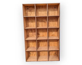 15 Compartment Wooden Display Shelf - Coffee Mug Shelf - 4.5x4.5 - Trinket Shelf - Curio Cabinet - Cubic