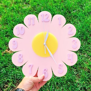 Retro Vintage 1970s Inspired Daisy Wall Clock - Funky Wall Clock - Retro Clock - Flower Power - Nursery Clock - Kitchen Clock - Pastel Clock