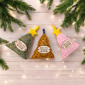 Custom Embroidered Babys First Christmas Ornament - Embroidered Tree Heirloom Ornament - Custom Name Ornament - Floral Embroidered Ornament