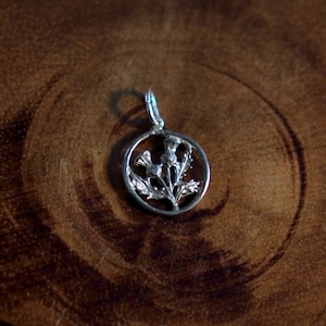 Tiny Sterling Silver Scottish Thistle Charm in Frame - Vintage Design, Made in Canada - Celtic Pendant