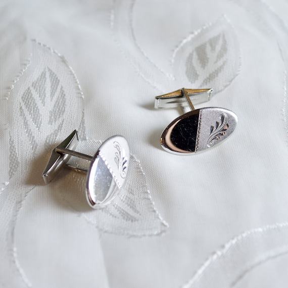 Sterling Silver Men's Cuff Links - 'Finolet' Vint… - image 1