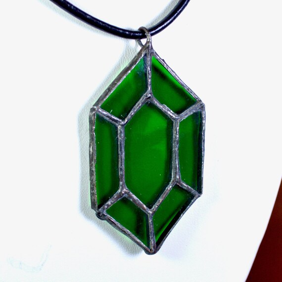 Handmade Lead Free Stained Glass Legend Of Zelda Green Ru - Legend Of Zelda Green Pendant Handmade Lead Free Stained Glass Legend Of Zelda Green Ru - Legend Of Zelda Green Pendant