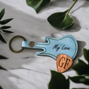 Personalized Engraved Wood Guitar Pick with Guitar-Shaped Keychain Holder - Great Custom Gift For Musicians, Guitar Players, Music Lovers