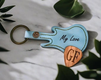 Personalized Engraved Wood Guitar Pick with Guitar-Shaped Keychain Holder - Great Custom Gift For Musicians, Guitar Players, Music Lovers