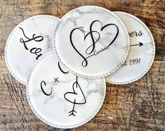 Custom Leather Coaster Set | Anniversary Coasters | Gift for Wife Husband Newlywed | Personalized Coasters | Love | Wedding | Mr and Mrs